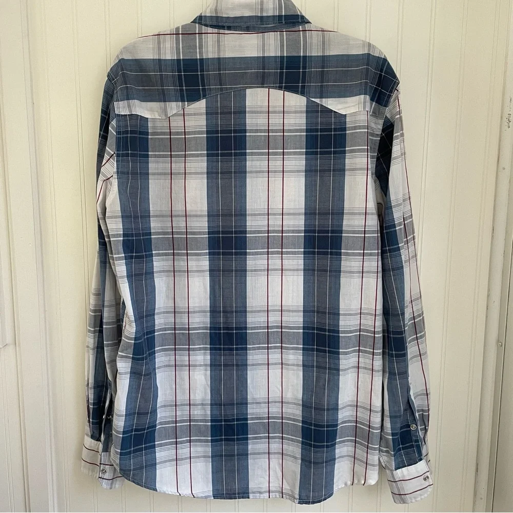 LEVI’S Men’s Long Sleeve Western Style Plaid Pearl Snaps Blue White‎ Red Size M
